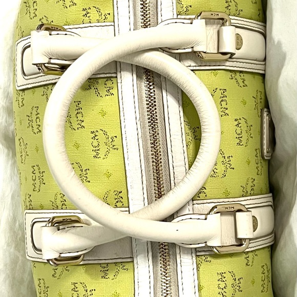 MCM Handbag Boston Speedy Bag Green MCM Leather Visetos Satchel Tote Bags Purses - Picture 12 of 12